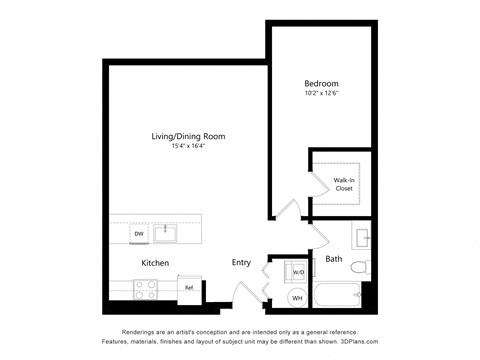 Floor plan for 1 bed, 1 bath, 784 sqft